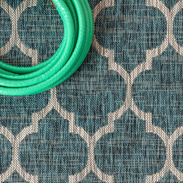 Trebol Moroccan Trellis Textured Weave Indoor/outdoor Round Rug